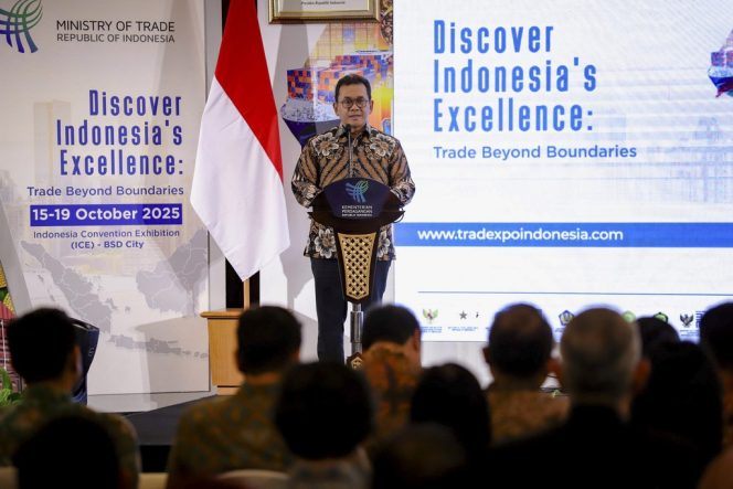 
					Menteri Perdagangan Budi Santoso menyampaikan sambutan saat peluncuran Trade Expo Indonesia (TEI) ke-40 di Auditorium Kementerian Perdagangan, Jakarta, Kamis (20/2/2025). 