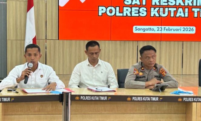 
					Konferensi pers, kasus narkotika Polres Kutim, Senin (23/2/2026).