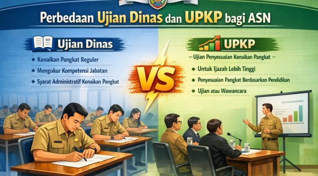 Ilustrasi perbedaan Ujian Dinas dan UPKP bagi ASN. 