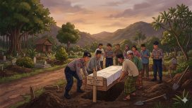 Ilustrasi polisi dan warga memakamkan jenazah. (istimewa)