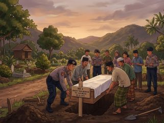 Ilustrasi polisi dan warga memakamkan jenazah. (istimewa)