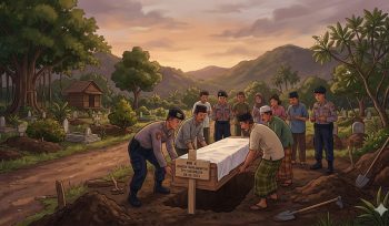 Ilustrasi polisi dan warga memakamkan jenazah. (istimewa)