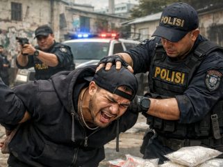 Ilustrasi pengedar narkoba ditangkap polisi. (AI Generator)