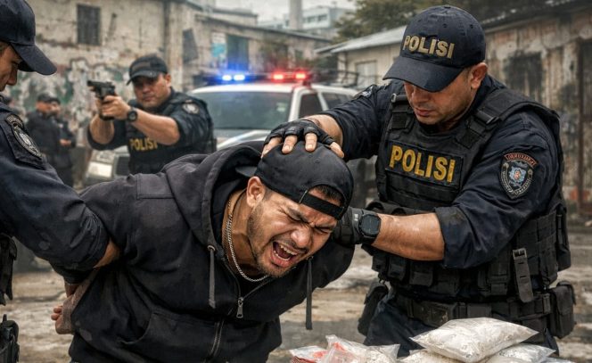 
					Ilustrasi pengedar narkoba ditangkap polisi. (AI Generator)