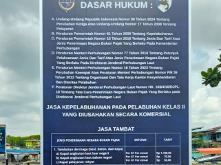 Papan pengumuman tarif tambat kapal. (Mirah Hayati/Jurnalpijar)