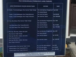 Papan pengumuman tarif parkir Pelabuhan Tanjung Laut. (Istimewa)