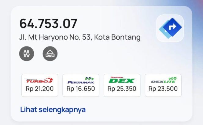 
					Harga BBM terbaru di bontang. (Foto: Tangkapan layar/MyPertamina)
