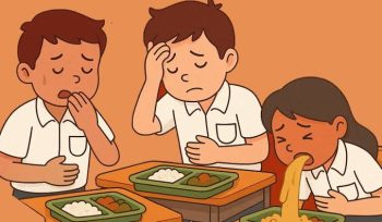 Ilustrasi siswa pelajar keracunan menu MBG. 