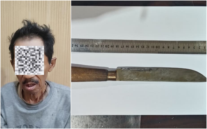 
					Pria berinisial NS (69) yang diamankan beserta barang bukti sajam oleh aparat Polres Bontang. (Foto: Istimewa)