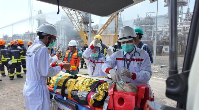 Simulasi Keadaan Darurat Mayor (Major Emergency Exercise) ke-3 selama tahun 2026 yang dilakukan Badak LNG di Kota Bontang. (Foto: Coorcom Badak LNG)